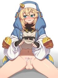1futa 1girl androgyne_symbol bar_censor black_gloves blonde_hair blush bridget censored commentary commission dickgirl_focus dickgirl_only female female_focus female_only fingerless_gloves gay girlcock girldick gloves guilty_gear highres hood jacket long_sleeves navel penis skeb_commission solo testicles trans trans_woman transfem transgender transgender_woman transwoman yotubeya