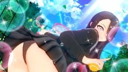 3d 3d_model black_hair danganronpa_another fanganronpa female female_only koikatsu koikatsu_(medium) only_female pantyshot pantyshot_(standing) purple_eyes rule_63 sailor_uniform school_uniform solo solo_female sparkles super_danganronpa_another_2 tenis yomiuri_nikei