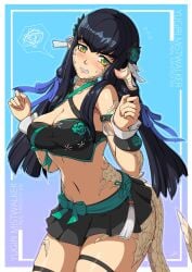 1girls 2d_(artwork) 2d_artwork au_ra black_hair clothed clothed_female female female_focus female_only final_fantasy_xiv gradient_background horns light-skinned light-skinned_female light_skin long_hair nervous nervous_expression nervous_face nervous_female raen ribbon ribbon_in_hair ribbons ribbons_in_hair scales solo solo_female solo_focus tagme tail twintails velvetsolana yellow_eyes yugiri_mistwalker