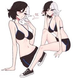 1girls 2d blowing_kiss bra breasts cleavage dijor98 fanart female female_only heterochromia luna_snow marvel medium_breasts multicolored_hair panties sneakers sports_bra sports_shorts underwear