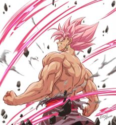 1boy back back_view biceps dragon_ball dragon_ball_super dragon_ball_z flexing goku_black looking_at_viewer male male_focus male_only muscles muscular muscular_male pink_hair saiyan
