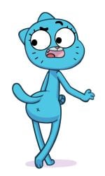 3:5 anthro anus ass biped black_eyes blue_body cartoon_network domestic_cat felid feline felis female female_anthro flat_chested looking_back maddeku mammal monobutt nicole_watterson nude nude_anthro nude_female on_model open_mouth rear_view solo the_amazing_world_of_gumball toony x_anus