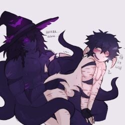 ass_penetration azure_(forsaken) censored_penis claws cum dark_skin dominant_male forsaken_(roblox) front_view fully_nude gay_sex moaning muscular nonbinary riding riding_penis roblox scars_all_over self_harm_scars tail tentacle transgender transmasc two_time_(forsaken) white_skin