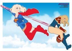 2girls ass blush captain_marvel carol_danvers clothed clothed_female dc_comics defeated defeated_heroine embarrassed female female_only femdom femsub flying grabbing_pants hanging_wedgie heroine humiliation kara_zor-el kukukumisao marvel multiple_girls no_dialogue panties pants_down pants_pulled_down panty_pull partially_clothed supergirl superhero superheroine thighs wedgie wedgie_fetish wedgied_female