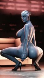 1girls 3d anaconda_pose asari ass big_ass black_heels broly_culo completely_nude dat_ass female female_only high_heels keister3d liara_t'soni looking_at_viewer looking_back mass_effect meme naked_heels solo