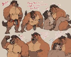 2022 anthro balls blush brown_body closed_eyes duo english_text genitals hi_res humanoid_genitalia humanoid_hands humanoid_penis hyaenid kissing male male/male male_only mammal musclegut overweight overweight_male penis pure_command sex simple_background solo suid suina sus_(pig) text tongue tongue_out wild_boar