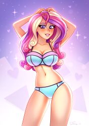 alternate_version_available art_trade bikini breasts cleavage cute dandy_(artist) female female_focus female_only friendship_is_magic hands_behind_head hasbro human looking_at_viewer my_little_pony princess_cadance_(mlp) purple_eyes solo solo_female suggestive