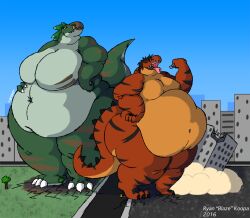 2016 anthro bbw belly big_belly big_breasts blaze_koopa breasts city dinosaur dromaeosaurid duo fat featureless_breasts female hi_res huge_breasts macro male morbidly_obese morbidly_obese_female morbidly_obese_male no_nipples obese obese_female obese_male open_mouth overweight overweight_female overweight_male raptor reptile scalie ssbbw theropod thick_thighs tyrannosaurid tyrannosaurus tyrannosaurus_rex