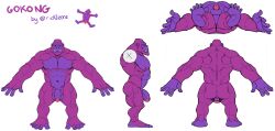 absurd_res ape barazoku flaccid_penis fur gokong gorilla haplorhine hi_res himbo male mammal model_sheet muscular primate purple_body purple_fur red_eyes rickleone t-pose tusks