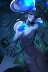 2girls after_orgasm air_bubbles comic dark_hair drowned marima666_(artist) nude reaching_out small_breasts underwater water