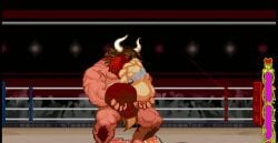 1boy 1boy1girl 1girls azumi_hojo big_ass cum_inside large_breasts m.u.g.e.n minotaur minotaur_(mugen) moko_moko muscular_female sex straight sukeban wrestling_ring