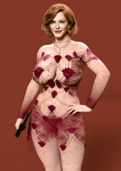 misfittedarfist female solo female_only breasts big_breasts huge_breasts celebrity real_person actress christina_hendricks red_hair 1girls 3d
