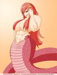 abs female huge_breasts lamia miia_(monster_musume) monster_girl monster_musume_no_iru_nichijou muscular_female naga oerba_yun_fang pandatarius sidelocks snake_girl