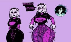 2girls ass ass_bigger_than_body ass_bigger_than_head ass_bigger_than_torso big_ass big_thighs expansion expansion_sequence flare_pants forbidden_pants gigantic_ass homestuck huge_ass huge_breasts huge_thighs jade_harley rose_lalonde ykujo
