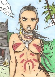 1girls 2013 big_breasts black_hair body_markings breasts citra_talugmai dark-skinned_female dark_skin elvatron far_cry far_cry_3 female female_only nipples nude solo tattoo traditional_media_(artwork) ubisoft
