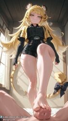 1girls ai_generated animal_ears barefoot blonde_hair breasts curvy curvy_body curvy_female dreamyan_ai feet foot_fetish foot_focus footjob green_eyes hi_res high_quality high_resolution highres ju_fufu ju_fufu_(zenless_zone_zero) long_hair looking_at_viewer male_pov medium_breasts petite pov seductive seductive_eyes seductive_look seductive_mouth seductive_pose seductive_smile small_breasts smile smiling stepped_on stepping_on_penis tail thick_ass thick_thighs thighs tiger_ears tiger_girl tiger_tail toes uncensored zenless_zone_zero