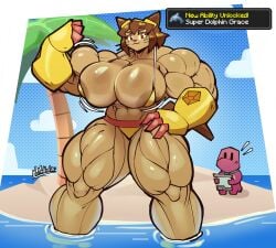 1girls abs anthro biceps big_breasts bikini breasts brown_hair busty feline female female_focus flexing flexing_bicep furry furry_only gameoverse glitch_productions gobbles_(gameoverse) hand_on_hip island kit_(gameoverse) large_breasts looking_at_viewer mrmelted muscular muscular_female png swimsuit thick_thighs thunder_thighs wide_hips