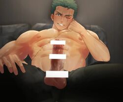 1boy abs asymmetrical_balls balls ballsack bara bara_body bara_tiddies bara_tits barazoku beefy big_balls big_dick_energy big_penis bigger_male broad_shoulders censor_bar dangling_balls dangling_testicles defined_muscles erect_penis erection fat_cock foreskin_pull frown frowning gay girthy_penis green_hair half-dressed hand_on_head handsome handsome_man hanging_balls horny horny_male huge_cock hunk imminent_masturbation japanese_male large_penis larger_male legs_apart looking_at_penis male male_focus male_only manly masculine_male muscles muscular muscular_male one_piece pants_only penis penis_out pillow pillows pirate post-timeskip precum retracted_foreskin roronoa_zoro scar scar_across_eye scar_on_chest scar_on_face scars six_pack smile solo solo_focus solo_male spontaneous_erection tall_male taller_male testicles tough_guy uncircumcised uncut unknown_artist yaoi