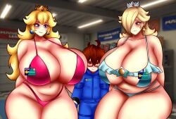 1boy 1girls 2girls age_difference ass_grab between_breasts between_thighs bikini blonde_female blonde_hair blue_bikini blue_eyes brown_eyes brown_hair chorquistudios claimed commission crown earring female galaxy garage harem horny horny_female horny_male huge_ass huge_breasts huge_thighs human human_only imminent_sex indoors jewlery looking_at_partner looking_at_viewer lucky_bastard luma male mario_(series) mario_kart mario_kart_8 mario_kart_8_deluxe mature_female mature_male milf oc older_female older_female_and_younger_male pink_bikini princess princess_peach princess_rosalina secret secret_sex size_difference smaller_male super super_mario_bros. super_mario_galaxy tall_female taller_female threesome younger_male
