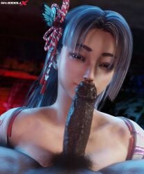 3d 3d_(artwork) 3d_model 3d_render 3dcg asian asian_female big_penis black_penis brown_hair dark-skinned_male dark_skin fatal_fury foreskin interracial king_of_fighters looking_at_viewer mai_shiranui peeled_foreskin shaddoll_x sniffing sniffing_ass snk street_fighter street_fighter_6