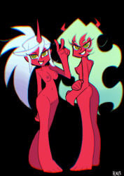 2demons 2girls alwer alwerart ass boobs breasts butt demon demon_girl demon_girls demon_horns demoness demons female kneesocks_daemon naked nude panty_&_stocking_with_garterbelt pussy red_skin scanty_daemon tagme tits vagina