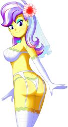 1girls ass bra breasts equestria_girls erect_nipples evening_gloves female female_only flower_in_hair friendship_is_magic garter_belt garter_straps garters hasbro hi_res highres lingerie looking_at_viewer looking_back looking_back_at_viewer my_little_pony opera_gloves panties pokies simple_background solo solo_female stockings the-butch-x transparent_background underwear upper_crust_(mlp) veil wedding_lingerie wedding_veil