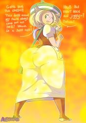 1girls ass bag beret bianca_(pokemon) big_ass big_butt blonde_hair bracelet brap bubble_ass bubble_butt comic cute fart fart_cloud fart_fetish farting farting_at_viewer female gameplay_mechanics gobrush gradient_background huge_ass looking_down nintendo outline pokemon pokemon_bw rushgob short_hair smell smelly smelly_ass smile smiling speech stinky stinky_ass text thighhighs tongue_out white_outline winking