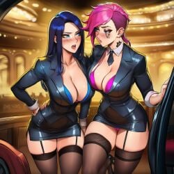 2girls ai ai_generated blue_hair bra_peek caitlyn_kiramman clevage entering fit_body fit_female holding_hands investigation league_of_legends lesbian lesbians panty_peek pink_hair planning prussia123 sexy_body sexy_clothing sexy_female skirt stockings suit_jacket suit_pants talking_to_another vi_(league_of_legends)