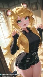 ai_generated dreamyan_ai highres breasts uncensored hi_res high_resolution high_quality thick_thighs thighs thick_ass 1girls curvy curvy_female curvy_body blonde_hair green_eyes long_hair animal_ears tiger_ears tiger_girl tiger_tail tail medium_breasts small_breasts petite ju_fufu ju_fufu_(zenless_zone_zero) zenless_zone_zero solo solo_focus solo_female female female_only female_focus pose posing open_mouth smile smiling claw_pose