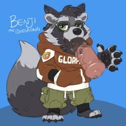 absurd_res animal_genitalia animal_penis binturong clothing equine_genitalia equine_penis eyewear genitals glasses hi_res hoodie mammal min_(artist) nerd penis penis_tongue shortstack topwear unusual_anatomy unusual_genitalia_placement unusual_penis_placement viverrid