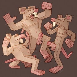 abstract_art anthro cubism dancing erection genitals group hi_res large_male lean_male long_teeth low_poly male mammal murid murine muscular muscular_male penis polygonal_body rat ravuer rodent short_male simple_background tall_male trio