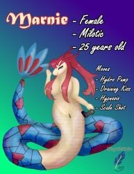 absurd_res anthro apode bluequill_studios controller convenient_censorship draconcopode fan_character fan_tail fangs female generation_3_pokemon hair hair_covering_breasts hi_res lamia legless marnie_fischer milotic nintendo pokemon pokemon_(species) red_hair reptile scales scalie serpentine snake solo split_form tail tan_body teeth