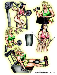 weights dcmatthews female 2girls hair black_hair blonde_hair breasts