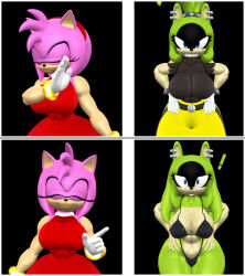 2girls amy_rose anthro bikini female hedgehog idw_publishing loose_hair meme_reference mikumikudance mmd sega silverteam2017 sonic_(series) sonic_the_hedgehog_(comics) sonic_the_hedgehog_(idw) sonic_the_hedgehog_(series) surge_the_tenrec surprised_face tenrec