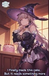 ai_generated ai_assisted breasts uncensored thick_thighs thighs thick_ass curvy curvy_female curvy_body moonwool_branch witch witch_hat pantyhose big_breasts large_breasts long_hair very_long_hair brown_hair purple_eyes the_herta_(honkai:_star_rail) herta_(honkai:_star_rail) honkai:_star_rail caption comic talking talking_to_viewer solo solo_focus solo_female female female_only female_focus standing thinking closed_mouth