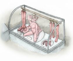 anthro bedroom_eyes breasts canid canine ear_piercing ear_tag feet female fingers food fox genitals gore hair half-closed_eyes hand_behind_head hi_res hybrid lizard mammal meat meowmere narrowed_eyes navel nude on_display piercing reptile sausage scalie seductive severed_body_part severed_leg severed_limb sitting small_breasts smile snuff tail toes tray vulva