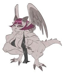 slb female gargoyle horns wings fang purple_hair red_eyes muscular muscular_female breasts huge_breasts thick_thighs wide_hips tail