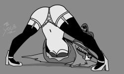 black_and_white high_heels jack-o_pose mele panties witch witch_hat yogb