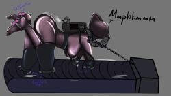 eronsfw latex rubber latex_suit rubber_suit bitchsuit breath_play breathplay asphyxiation suffocation suffocating predicament_bondage bondage_gear bondage_mittens gimp_suit gimp_hood hi_res gasmask rebreather vibrator_on_feet crawling