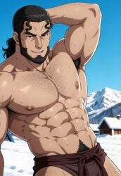abs ai_generated anime_screencap anime_style armpit armpit_hair black_hair dark_hair fit_male gay icelandic male_focus male_only mature_male muscular muscular_male nipples outdoors outside pecs ponytail pubic_hair snow solo_focus solo_male stable_diffusion sweaty_body thors_snorresson toned_body toned_male viking vinland_saga
