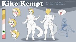 1girls blonde_hair feline green_eyes kiko_kempt_(kikokitty) kittydee model_sheet shaved_side short_hair white_fur