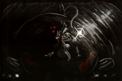 2026 absurd_res aquatic belly big_belly black_background breasts female fish hi_res huge_belly merfolk original overweight shar0makai sharp_teeth simple_background solo split_form stomiiform teeth underwater viperfish water