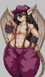 black_hair breasts deadlock fangs freckles gloves hand_on_hip headgear horns ivy_(deadlock) littleteze long_hair looking_at_viewer no_nipples pants piercing pointy_ears slim_waist smile suspenders tagme tail thick_thighs wide_hips wings yellow_eyes yellow_sclera
