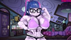1girls 2026 3d_(artwork) abs alternate_version_available artist_logo artist_name ass athletic athletic_female biceps big_ass big_breasts big_muscles blue-haired_female blue_hair blue_hair_female bra breasts bulge bulging_biceps english english_text equestria_girls female female_only flexing flexing_arms flexing_bicep flexing_muscles glasses mostly_nude mostly_nude_female multicolored_hair muscles muscular muscular_female my_little_pony nude nude_female onomatopoeia opandtsfan pink_streak ponytail purple-skinned_female purple_body purple_skin purple_streak sci-twi skirt solo square_glasses text thick_thighs thighs