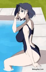 1girl 1girls adult adult_female arm_support big_boobs big_breasts bikini black-haired_female black_bikini black_hair black_one-piece_swimsuit black_swimsuit black_swimwear blue-eyed_female blue_eyes breasts busty busty_female busty_girl dayyo_(daydarion/day-chan) head_tilt hololive hololive_english large_boobs large_breasts looking_sideways looking_to_the_side mature mature_female one-piece_swimsuit ouro_kronii poolside short_hair swimsuit swimwear tilted_head virtual_youtuber vtuber vtuberfanart youtuber youtuber_girl