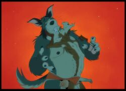 2026 ace_(heromule) anthro arched_back belly bodily_fluids briefs canid canine canis clothing domestic_dog duo echidna foreskin genital_fluids genitals hi_res holding_another looking_pleasured male male/male mammal monotreme nonbinary_(lore) overweight overweight_anthro overweight_male penis precum sharing_underwear size_difference slim_anthro slim_male tongue tongue_out toroid underwear zepthehyerian