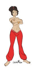1girls 2013 armlet arms_under_breasts avatar_the_last_airbender barefoot bellydancer_outfit big_breasts bracelets breasts brown_hair crossed_arms female full_body genie_pants jin_(avatar) nickelodeon nipples pants pants_only ponytail presenting_breasts puffy_pants shantae_(cosplay) smile solo stickymon topless