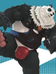 2025 3:4 4_toes 5_fingers anthro areola bear biped black_body black_bracelet black_claws black_clothing black_ears black_fur black_nose black_shirt black_tank_top black_topwear blue_background bracelet bulge claws clothed clothed_anthro clothed_male clothing collar detailed_bulge digit_ring digital_media_(artwork) feet finger_claws fingers flaccid fur giant_panda glistening glistening_body glistening_clothing glistening_underwear hindpaw jewelry male male_anthro male_only male_solo mammal mihoyo moobs multicolored_body multicolored_clothing multicolored_fur multicolored_underwear musclegut muscular muscular_anthro muscular_male nipples open_mouth overweight overweight_anthro overweight_male pan_yinhu pantsless pantsless_anthro pantsless_male pawpads paws pink_areola pink_nipples pink_pawpads red_clothing red_underwear shirt simple_background sole_male solo solo_male tank_top teeth toe_claws toes topwear two_tone_body two_tone_clothing two_tone_fur two_tone_underwear underwear white_background white_body white_clothing white_fur white_underwear zenless_zone_zero