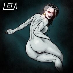 areola areolae ass black_hair black_lipstick breasts cookieduh_(edit) dc dc_comics edit edited_by_uploader female grail_(dc) grey_body half_shaved_head huge_breasts justice_league large_breasts leta pussy_lips red_eyes shaved_side tagme