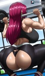 muscular huge_breasts huge_ass thick_thighs thick_legs wide_hips seductive seductive_look purple_hair long_hair alternate_breast_size alternate_hairstyle alternate_costume athletic_female black_leggings black_crop_top crop_top earrings green_earrings smile below_view dutch_angle female_only female_focus female big_breasts big_ass big_butt 1girls workout_clothes workout_clothing gym indoors ai_generated ai_assisted ai pokemon pokemon_rgby pokemon_(anime) nintendo jessie_(pokemon) team_rocket leggings light-skinned_female squatting back_view from_behind dat_ass ass_focus ripped_pants ass_cutout black_thong workout lifting_weights weightlifting faceless_female red_shoes sports_shoes